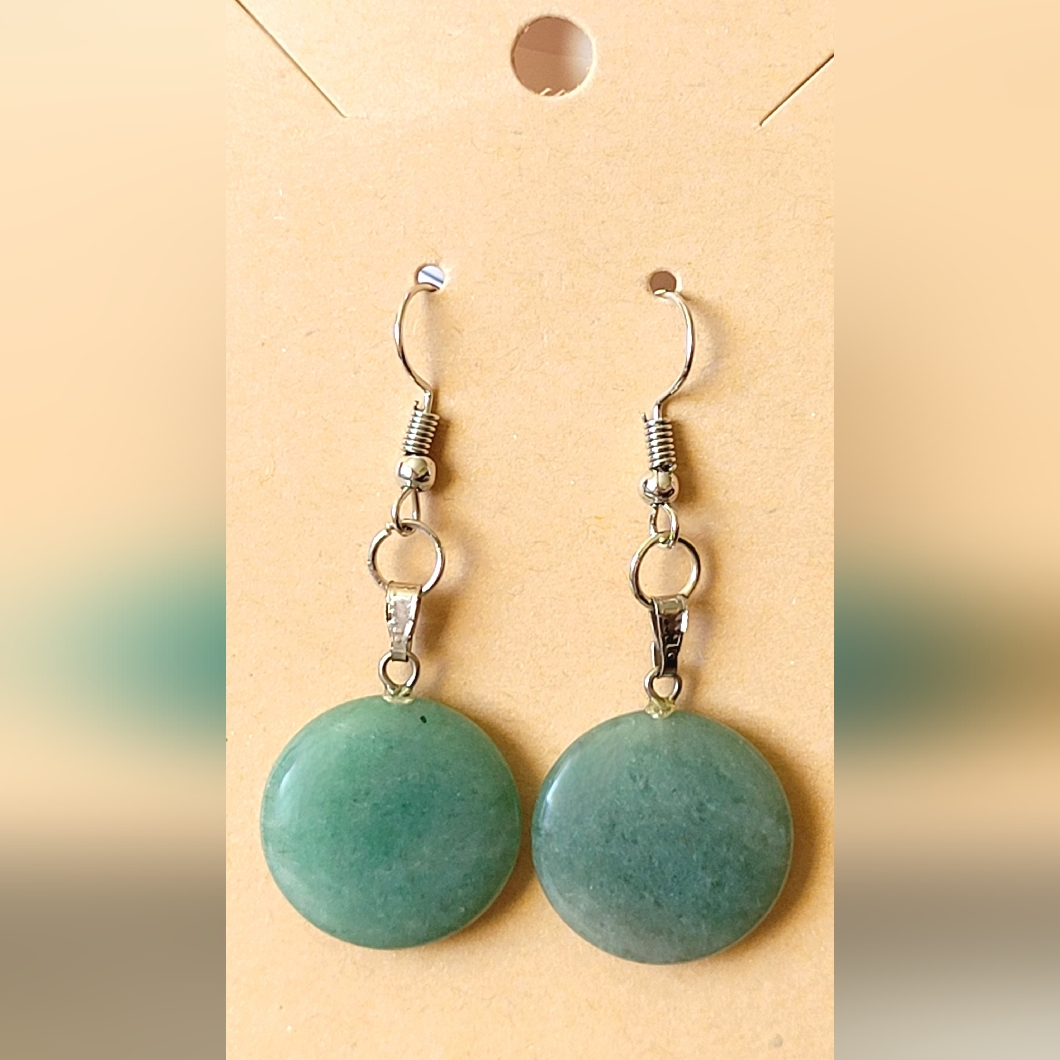 Round Green Aventurine Earrings - Handmade